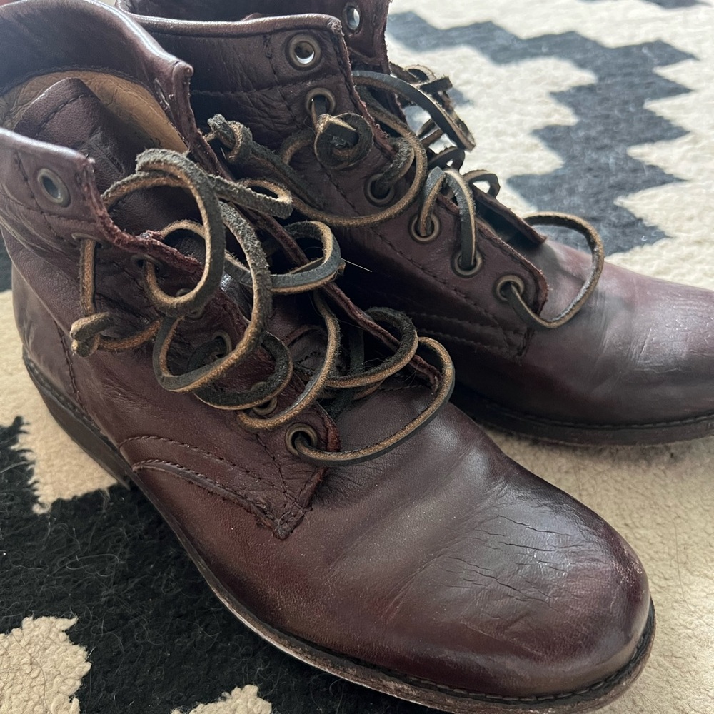 Frye Lace-Up Leather Boots in Dark Brown